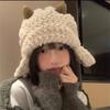 Уличная шапка из ягненка, женская, осень и зима, милая плюшевая шапка Lei Feng, показывает маленькое лицо, сохраняет тепло, утолщенная защитная шапка для ушей, большая окружность головы