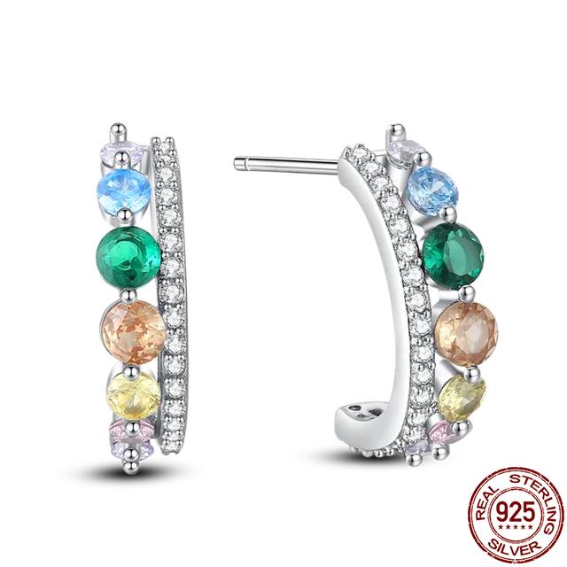 925 Silver Fashion Rainbow Pony Earrings For Women Ear Studs Cubic Zircon Colored Star Earrings Silver 925 Original Jewelry 