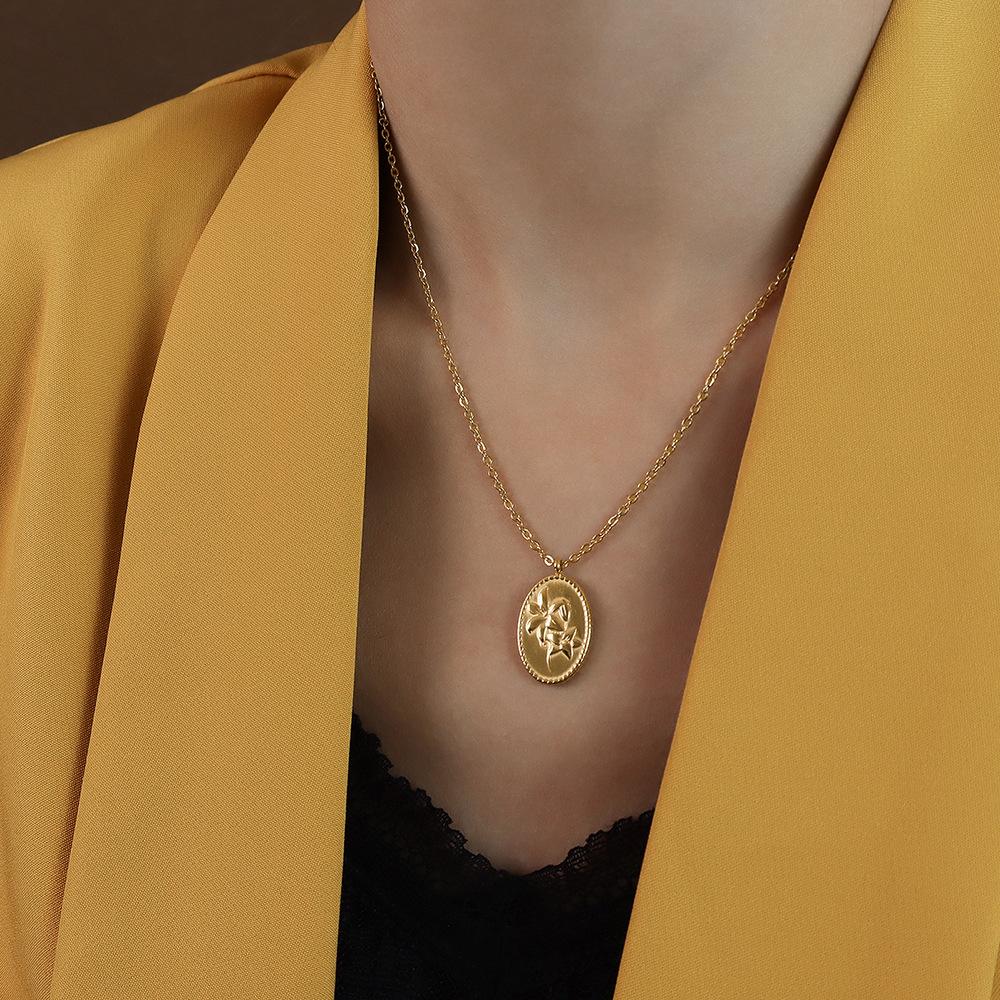 Овальная роза ключичная цепочка из титановой стали 18-каратного золота, невыцветающая подвеска на ожерелье