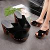 Summer Women Sandals Square High Heel Platform Flock Casual Rivet Pumps Peep Toe Female Elegant Ladies Shoes