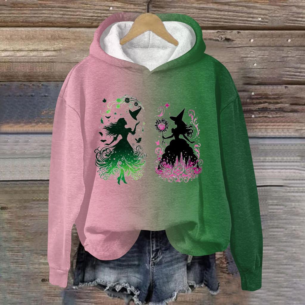 Женская мода Bad Witch Print Hooded Pullover Sweatshirt