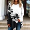 Women's Casual  Plus Size Long Sleeved Round Neck Printed T-shirt Top Pullover