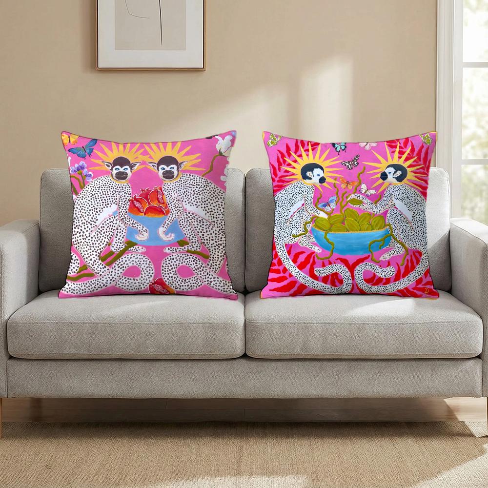 P-Paige G-Gemmel M-Monkey Cushion Cover Multi-Scene Pillow Cover for Home & Car - Reversible, Soft & Durable for Daily Use