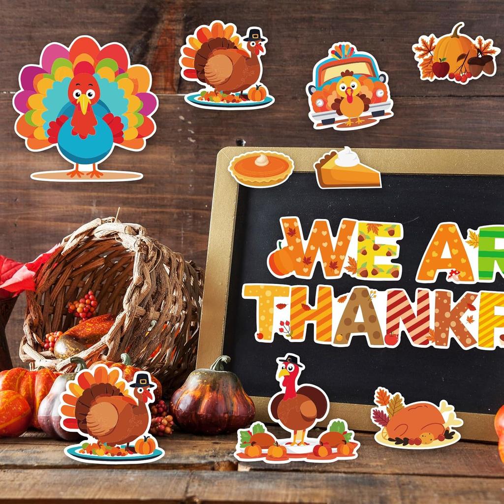 Fancy Land Thanksgiving Bulletin Board Decorations for Classroom Turkey Fall Pumpkin Cutouts Set for Autumn Harvest School Chalkboard Wall Door Decor