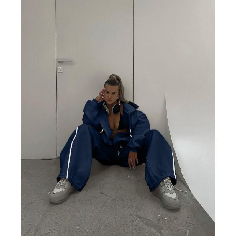 Женский oversize худи на молнии с капюшоном и брюки-джоггеры прямого кроя Комплект Уличный Повседневный Костюм из двух предметов
