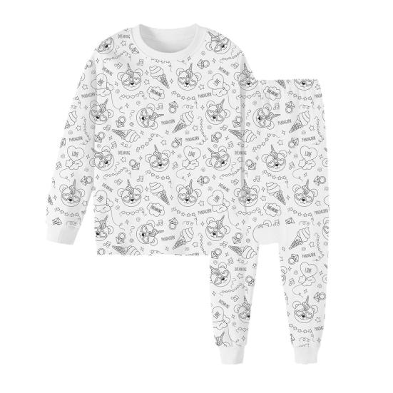 2 шт./комплект, детская раскрашиваемая пижама своими руками с бесцветными забавными персонажами, круглый вырез, длинные рукава, развивающая креативность, индивидуальное самовыражение, одежда для сна