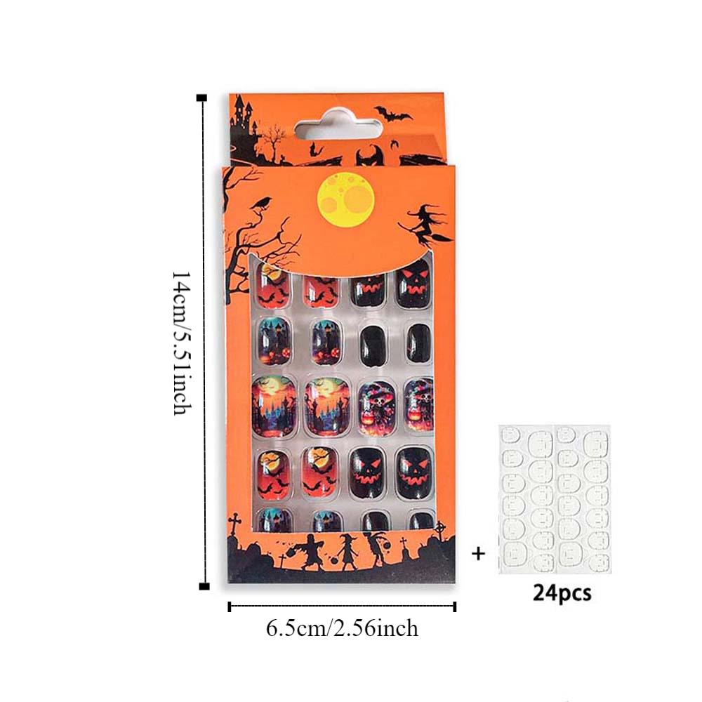 24Pcs/set Pumpkin Children Halloween False Nails Ghost Kids Fake Nail Extension  Girls