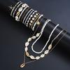 17KM Fashion Minimalist Bohemian Rice Bead Shell Starfish Multi-layered Anklet Necklace Star Daisy Bracelet Jewelry Set for Women