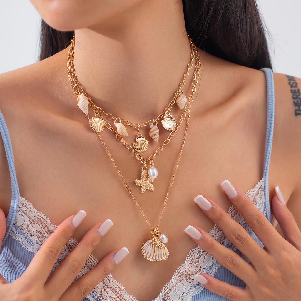 Аксессуары Ocean Wind Beach Shell Conch Подвеска Clavicle Chain Set Новое многослойное модное ожерелье