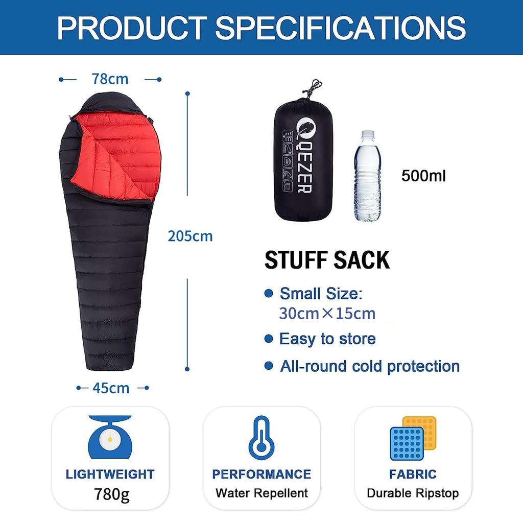 Спальный мешок QEZER, компактный, типа «кокон», наполнитель пух 260 г-400 г, для весны, лета, осени, наполнитель пух 1200 г, зимний спальный мешок, высокое качество 650FP