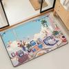 Fish Cat Cute Kawaii Door Mat Bath Microfiber Decorative Versatile Flannel Floor Mat Quick Dry Absorbent Non-slip Sole