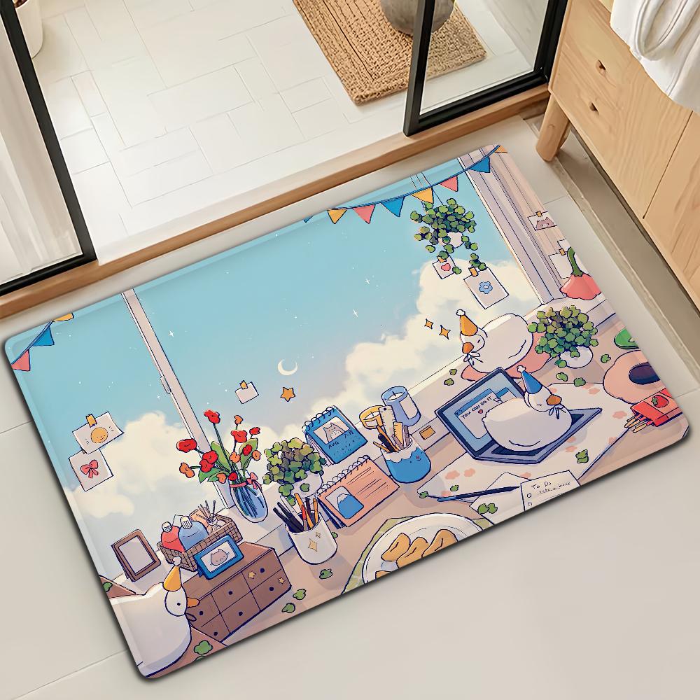 Fish Cat Cute Kawaii Door Mat Bath Microfiber Decorative Versatile Flannel Floor Mat Quick Dry Absorbent Non-slip Sole