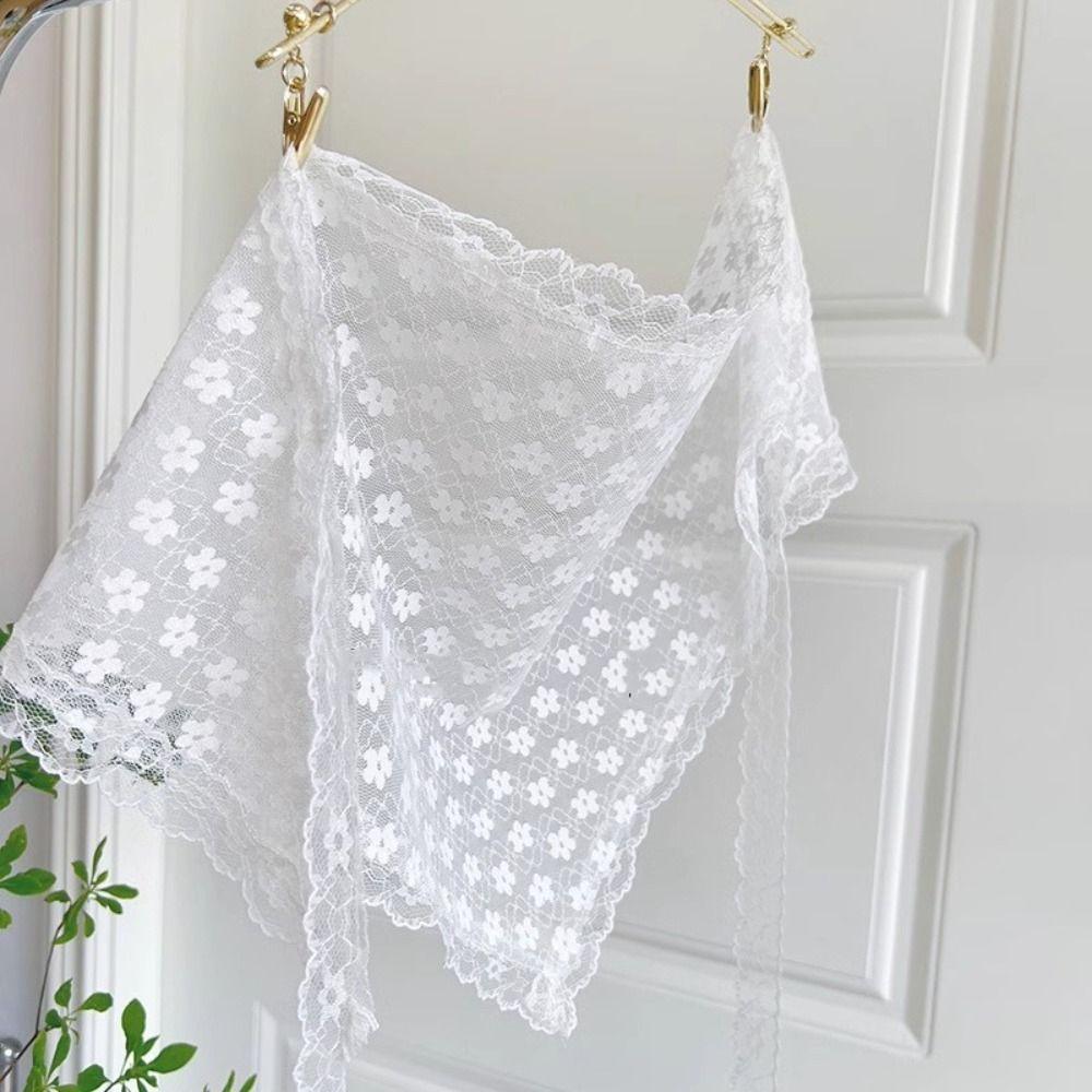Turban Lace Triangle Bandana Countryside Style Flower Triangle Scarf Lace Hair Scarf Travel