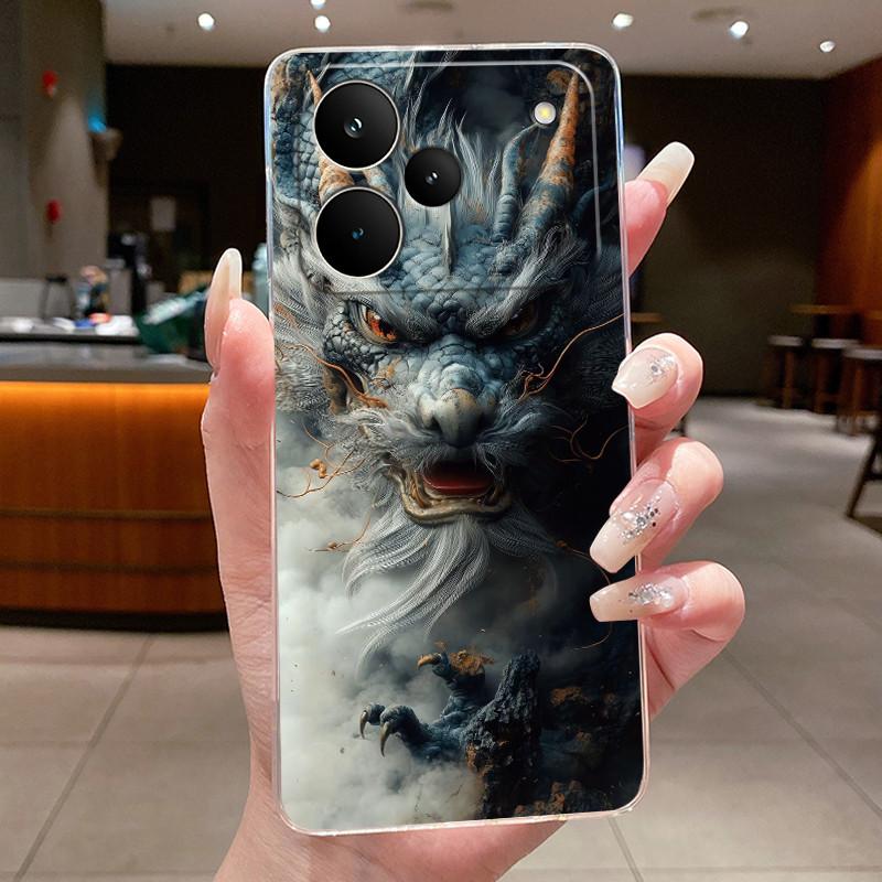Чехол для телефона Realme P4 Pro 5G Задняя крышка Роскошный Дракон Милый Крутой Мальчики Девочки Цветочные узоры Прозрачный Мягкий силиконовый чехол