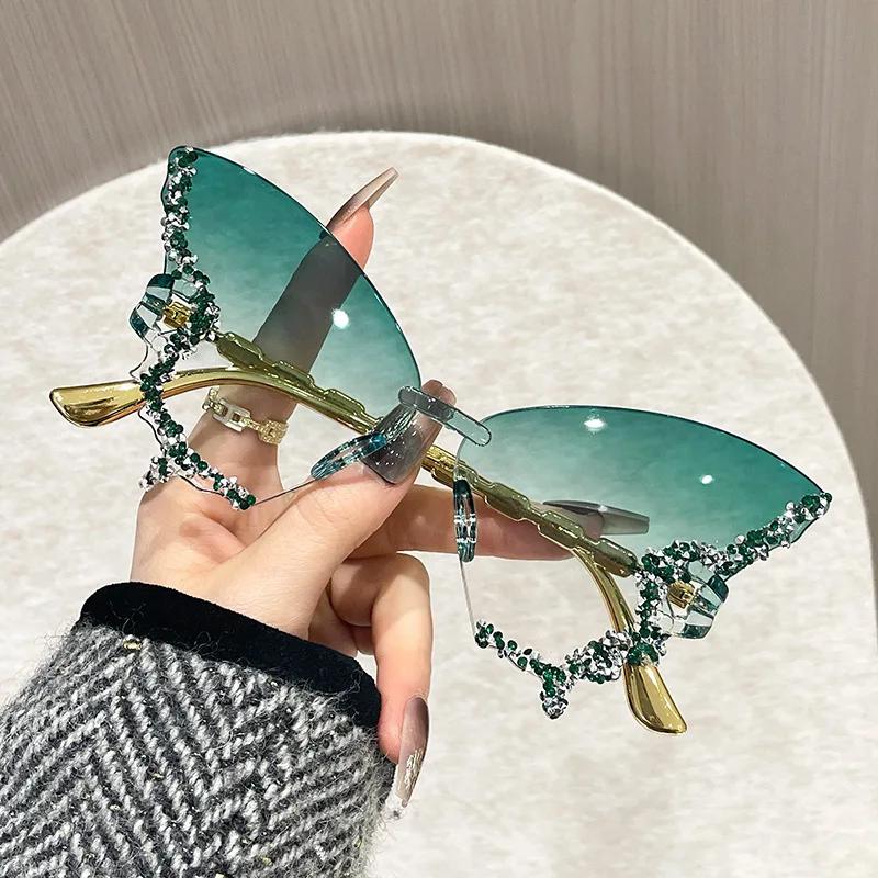 Luxury Butterfly Sunglasses Women Brand  Vintage Rimless Oversized Sun Glasses Ladies Eyewear Shades Uv400 Goggles