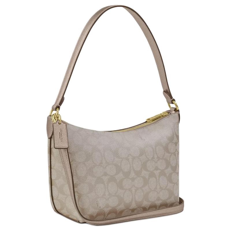 COACH Zip Top 20 Logo zipper closure Coated canvas Hand-held crossbody shoulder bag Small Women's Champagne gold