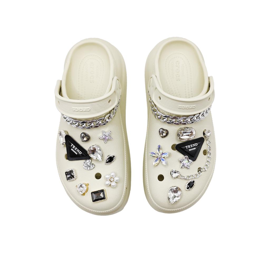 Crocs Клоги Crush EVA Jinling Chaochuang Маленький Аромат Сладкий Свежий Модный и Универсальный Обувь с Отверстиями Женские Кость Белый