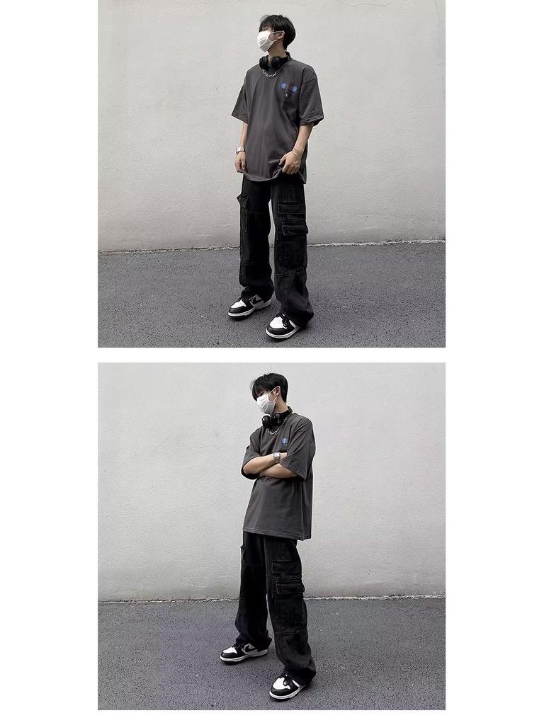 Мужские комбинезоны свободного покроя: Однотонные, Модные Повседневные Брюки, Новый Стиль Мода для Молодежи