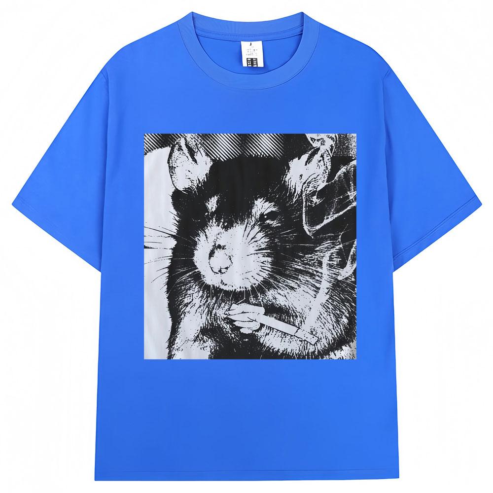 Funny Rat Smoking Cigarette Meme Graphic T Shirt Men Women Vintage Fashion Short Sleeve Oversized 100% Polyester Casual T-shirts