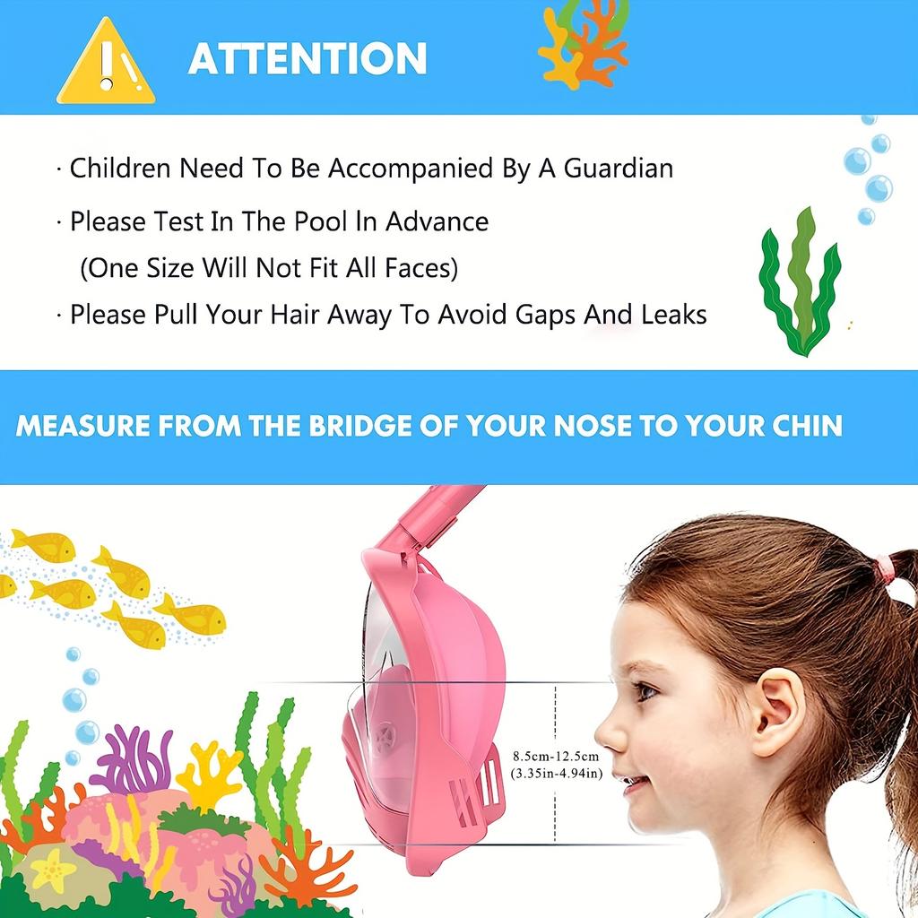 Детская полнолицевая маска для сноркелинга с креплением для камеры, панорамный обзор на 180°, противотуманные и противопротекающие очки для плавания и дайвинга, подходит для мальчиков и девочек