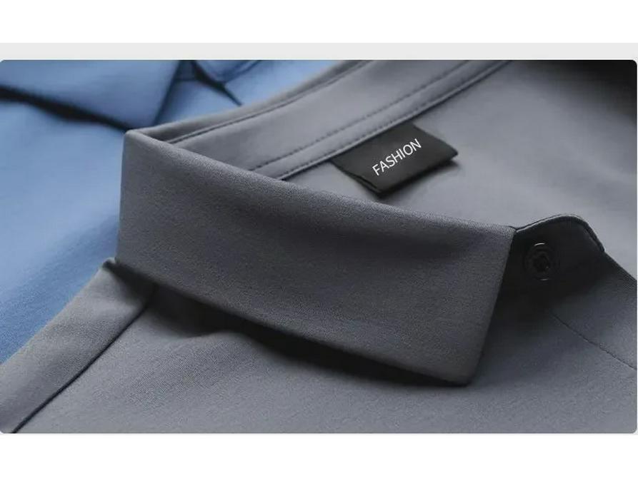 Men's Slim Fit Long Sleeve Korean Style Casual Shirt - Black/White, Non-Iron, High-End Trendy Design