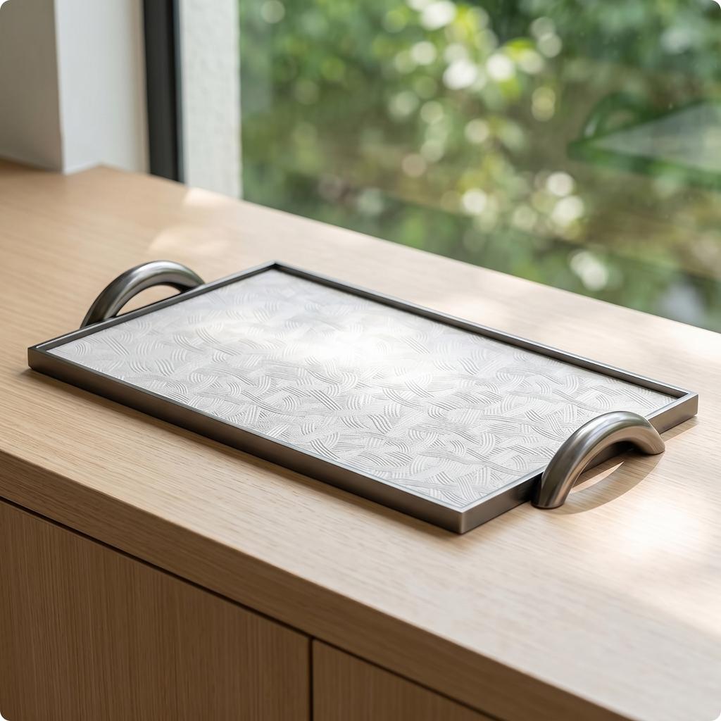 Leather Tray with Handles Low-Profile Rectangular Tray with Metal Handles Modern Luxury for Interior Designers, Coffee Table