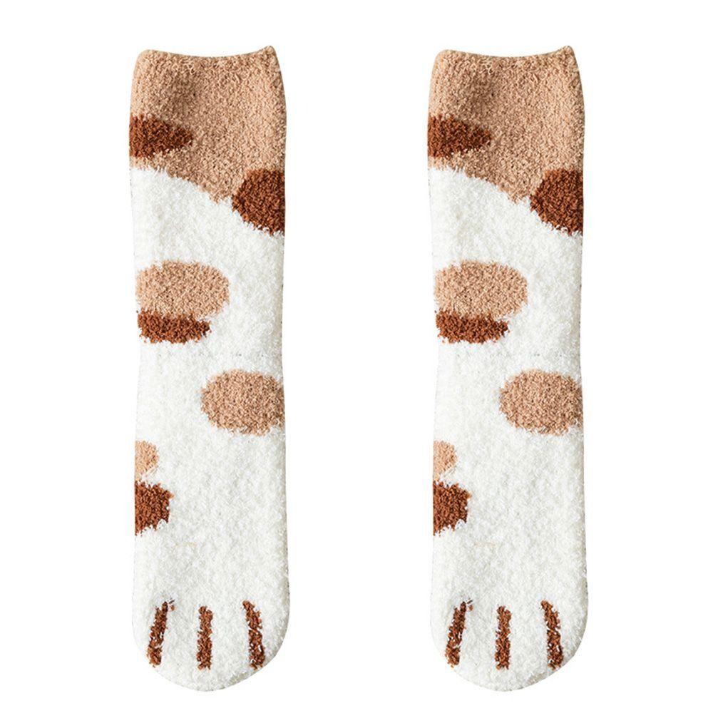 1 Pair Thicken Cat Paw Winter Socks Coral Fleece Sleeping Socks Cute Coral Fleece Warm Sock  Winter