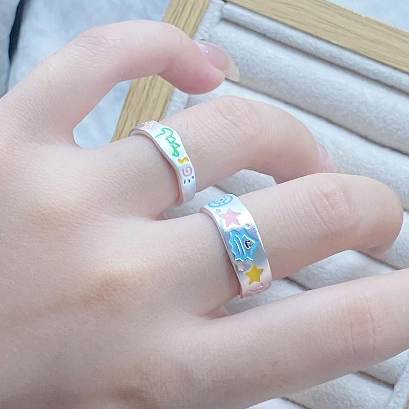 Эмалированное кольцо-разомкнутое кольцо с раскрашенным динозавром, женский нишевый дизайн, милое контрастное кольцо на указательный палец, регулируемое кольцо для ношения в несколько рядов