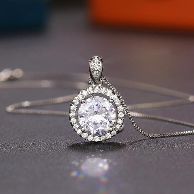 New Luxury Fashion 10MM Cubic Zirconia Pendant Necklace Women Engagement Wedding Accessories Elegant Female Jewelry