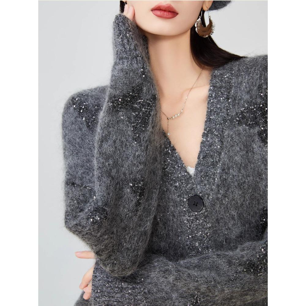 Dimanaf Свитера Кардиган Женский Узор Звезды Принт Пуговицы Свитера Вязание Свободный Свитер Осень 2025