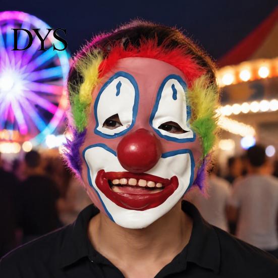 Прочные гибкие латексные маски Реалистичная маска клоуна с красным носом и плюшевым париком, Страшный забавный парик на все лицо для Хэллоуина, Костюмированной вечеринки, Косплей для взрослых