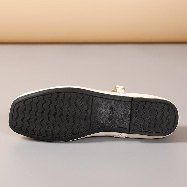 Shallow Single Shoes Women's Spring and Summer Retro Buckle Low Heels Literary Square Head Soft Leather Mary Jane Shoes