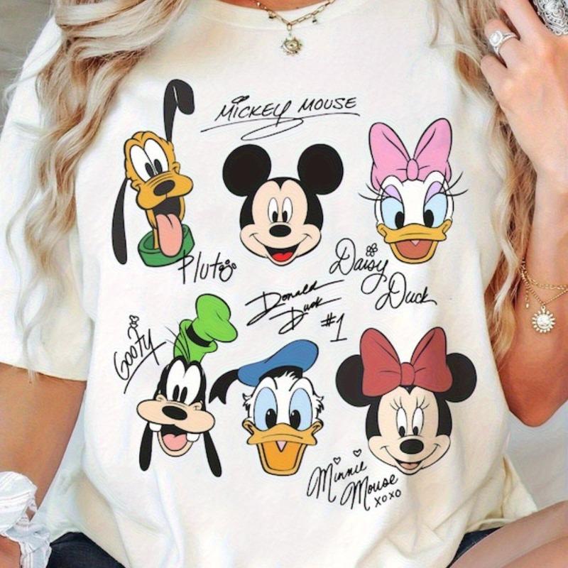 Summer New Womens Plus Size Tshirt Casual Loose Short Sleeved Printed with Mickey Duck Donald Duck and Cartoon Patterns