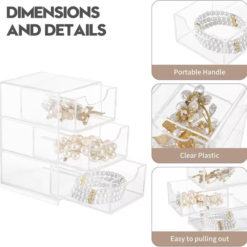 3-Tier Clear Acrylic Drawer Storage Box Durable Desktop Organizer for Home Vanity Desk Stationery Storage