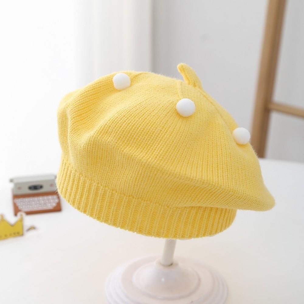 Solid Color Pom Pom Beanie Soft Painter Cap Cozy Kids Knitted Beret Hat Unisex