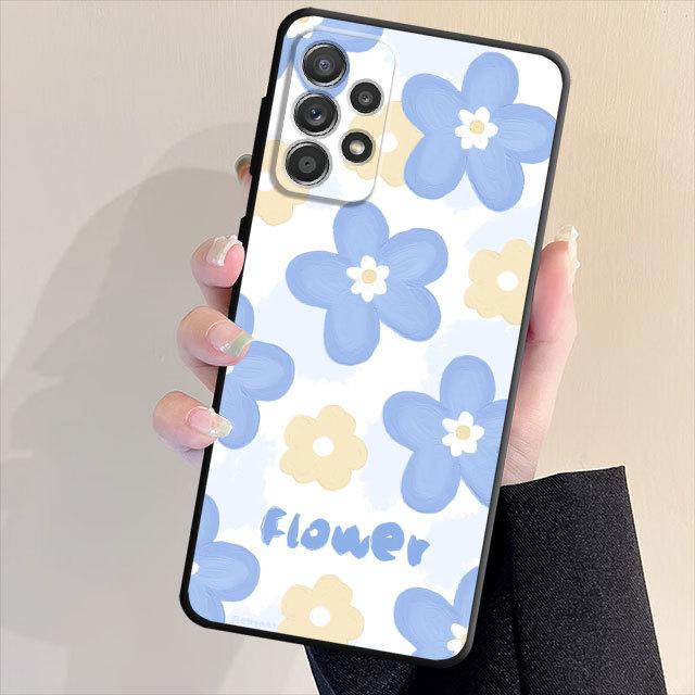 Роскошный чехол для телефона с мягкой задней панелью черного цвета для Samsung Galaxy A33 A32 A21s A53 A22 A71 A31 A51 A13 A23 A72 A52 A11 с милым цветочным принтом