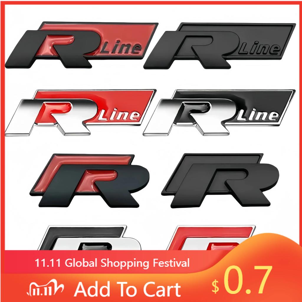 For VW New 1Pcs Metal Car Side Body Trunk Rline R Emblem Sticker For Volkswagen VW Golf 4 5 6 7 Bora MK7 Beetle Touran Tiguan GT MU2