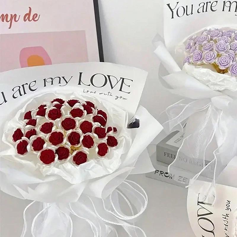 1Set DIY Rose Flower Material Bag Bouquet Not Withering Gift Wedding Party Handmade