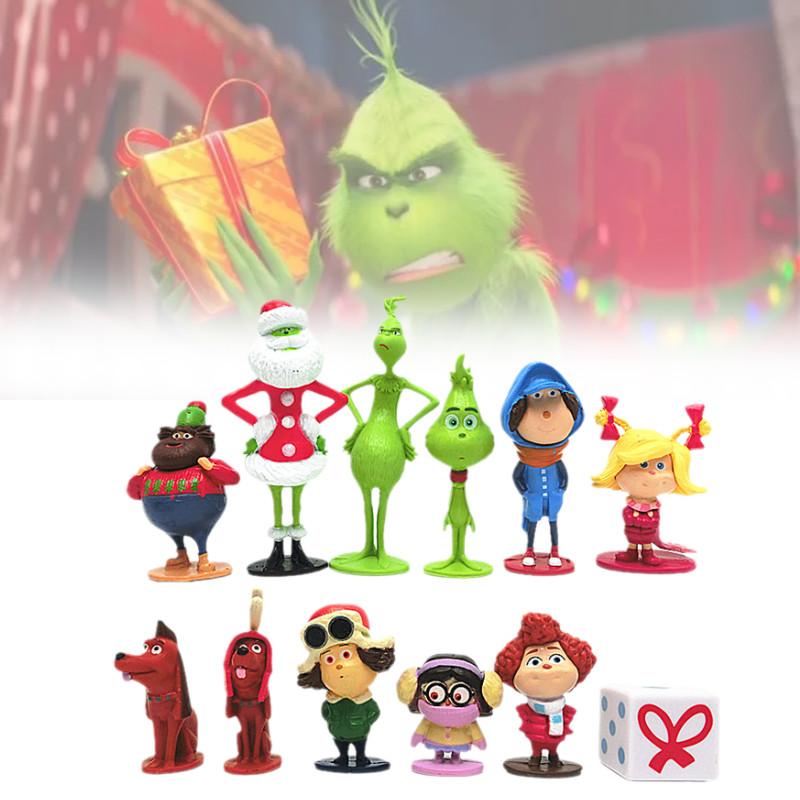 12 Очаровательных фигурок Гринча на рождественскую тематику, зеленые пушистые персонажи, коллекционный декор