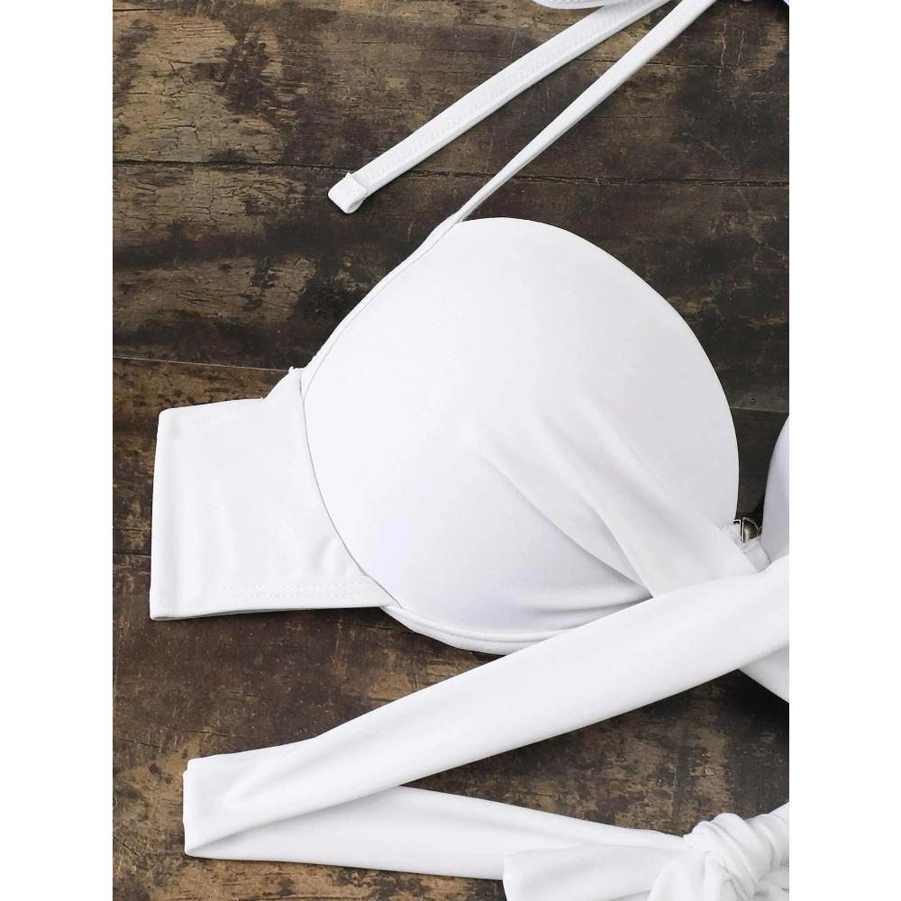 Женские слитные бикини-комплекты из трех предметов с бантом-галстуком, push-up, с мятыми рюшами, мини-юбка, купальник, пляжная одежда