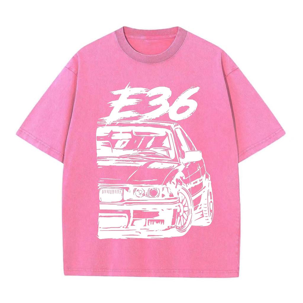 Ретро стираная винтажная футболка Высококачественные футболки E36 Футболка Летняя свободная одежда с коротким рукавом Хлопковые свободные уличные топы