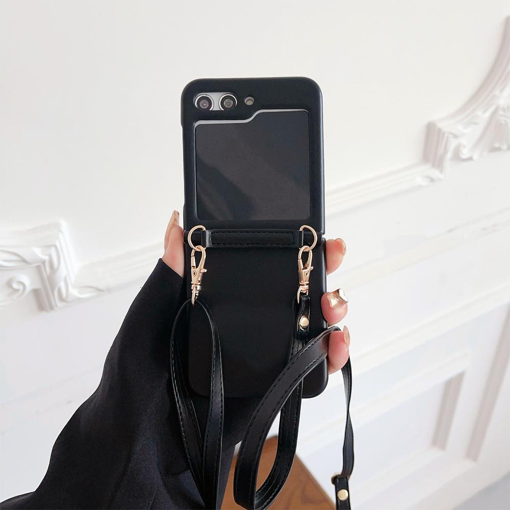 Противоударный чехол для телефона с ремешком через плечо для Samsung Galaxy Z Flip 5 4 3 Flip5 Flip4 Flip3 5G, кожаный мягкий чехол для предотвращения падения