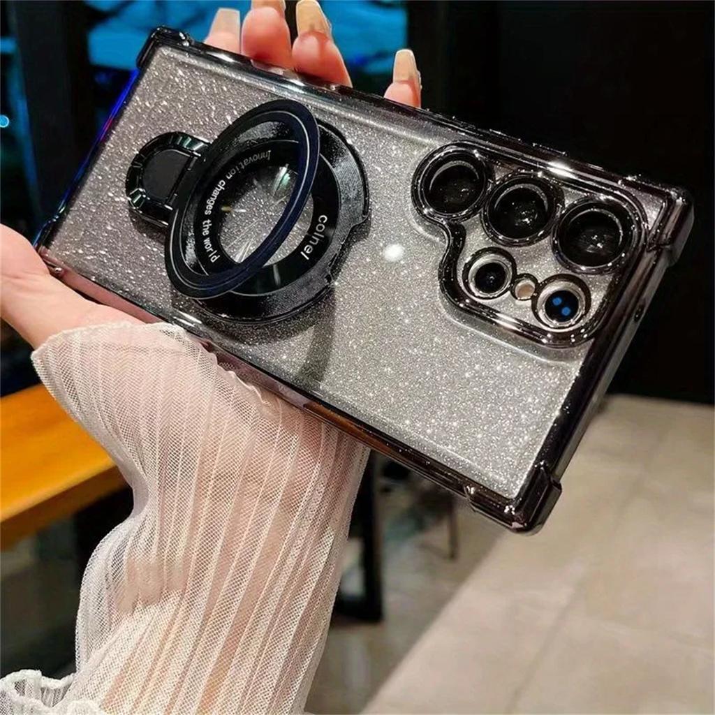 Plating Airbag Gradient Case For Samsung Galaxy S25 S24 S23 S22 S20 S21 Fe Plus Ultra Lens Protection Magnetic Holder Cover For For A24 A55 5G A53 A54