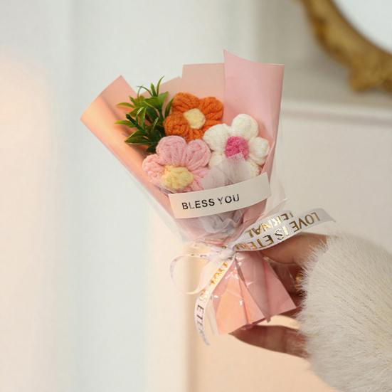 Вязаный крючком букет цветов Ручной работы Вязаный мини-букет Искусственный Пушистый цветок Подарок для мамы жены на День рождения Юбилей