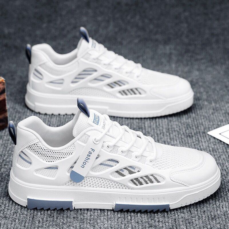 Men's Summer Breathable Mesh Canvas White Shoes, Korean Style All-Match Thick Bottom Casual Sports Shoes.