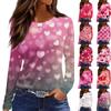 Women's Fashion Hem Slit Casual Valentine's Day Printed Round Neck Long Sleeve Top