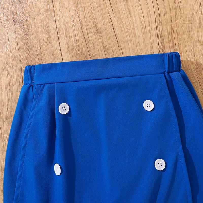 Повседневный костюм для девочек, летний детский топ с короткими рукавами и принтом, модные брюки-кюлоты, костюм из двух частей