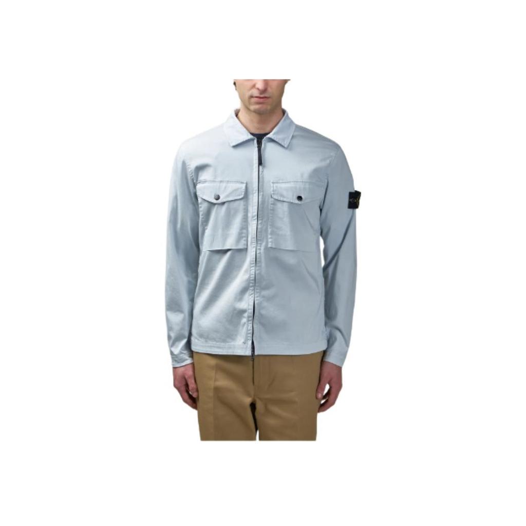 Stone Island Solid Color Logo Zip Long Sleeve Jacket Unisex jackets Ice-Blue K1S151200128S0012-V0041