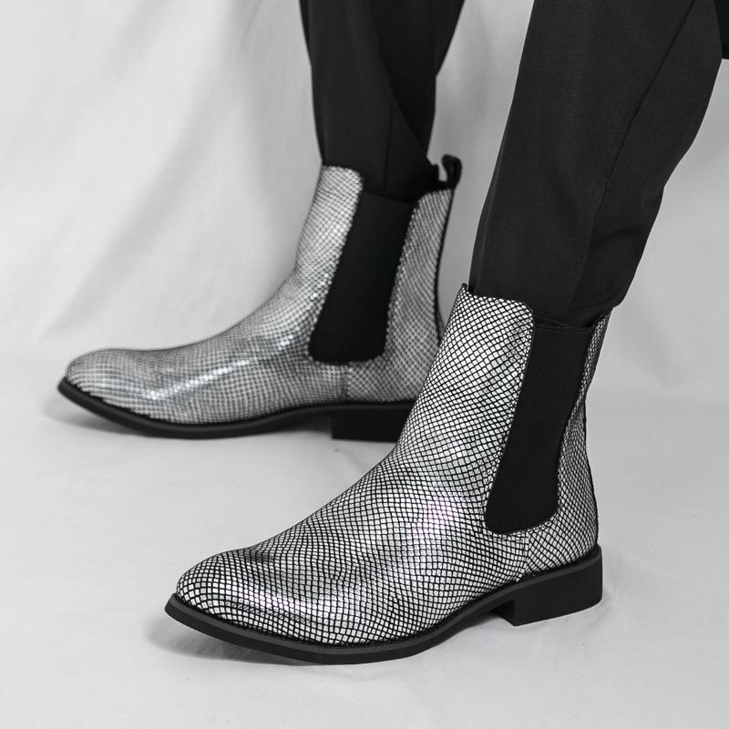 Дизайнерская новинка, зимняя мода, ботильоны челси, мужские остроносые золотые серебристые повседневные ботинки, высокие кеды, zapatos hombre