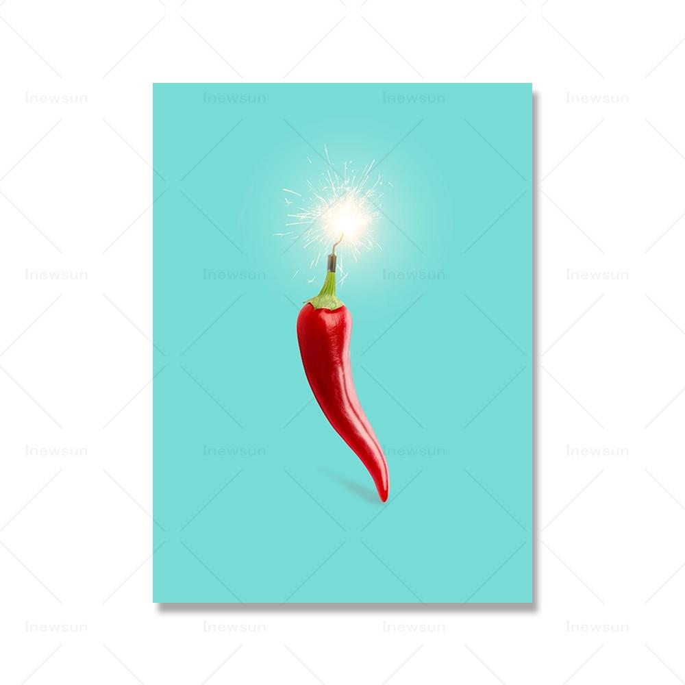 Pizza Champagne Fruit Cream Poster and Print Cartoon Food Canvas Painting Wall Art Pictures Kitchen Bar Club Room Home Decor